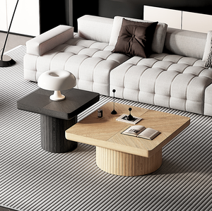 Juego de Mesa de Centro Moderno y Duradero de Roble, 2 Piezas, Muebles para Sala de Estar con Pedestal Cilíndrico y Acanalado - Product Image 5