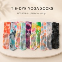 Chaussettes de yoga mi-mollet pour femmes, personnalisées OEM, tie-dye, antidérapantes, respirantes, pour le sport, vente en gros, logo personnalisé, faible MOQ