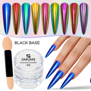 Ensemble de poudre à ongles multicolores scintillantes effet aurore, pigment effet miroir chromé pour nail art DIY et manucure en salon - Product Image 1