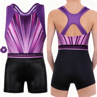 Combinaison de gymnastique pour filles et adultes, design personnalisé ODM, en spandex violet, uniforme de danse, modèle de performance par sublimation, Chine