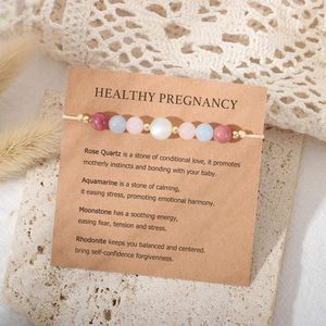 Braccialetto per la <span class=keywords><strong>gravidanza</strong></span> per future mamme con pietre naturali, distanziatori placcati oro, rodonite, acquamarina e pietra di luna - Product Image 6