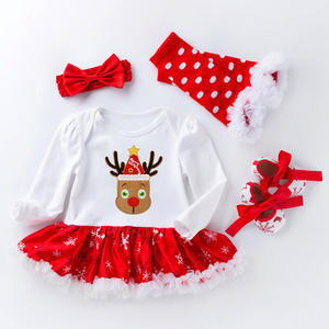 Ensemble de tenues de Noël pour bébé fille Robe barboteuse à manches longues avec imprimé flocon de neige Bandeau assorti Jambières et chaussures à pois - Product Image 5