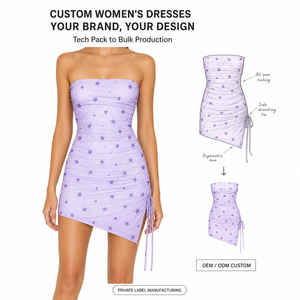 Abito Mini Bodycon Senza Spalline con Stampa <span class=keywords><strong>Grafica</strong></span> Lavanda e Laccetti, Produzione OEM ODM per Donna Stile Y2K - Product Image 1