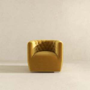 Nouvelle chaise pivotante en velours doré Delaney moderne - Durable et portable pour salon, chambre, salle à manger et hôtel - Product Image 3
