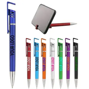 Высококачественный металлический Пластиковый Стилус с логотипом 3 в 1, ручка для сенсорного экрана, подставки для мобильного телефона, держатель, шариковая ручка