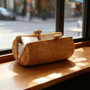 Bolso de Mano Tejido de Paja para Mujer, Forro de Algodón, Estilo Bohemio, Correa Cruzada, Cierre de Cremallera, para Uso Diario - Product Image 1