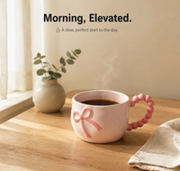Mug en céramique élégant et mignon avec nœud, compatible micro-ondes, pour le café des femmes au bureau, usage domestique, petit-déjeuner, tasse pour couples