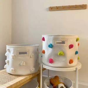<span class=keywords><strong>Panier</strong></span> de rangement pour jouets en coton et lin, grande poubelle mignonne pour chambre d'enfant, <span class=keywords><strong>pompon</strong></span>, organisateur de jouets, petit <span class=keywords><strong>panier</strong></span> de rangement - Product Image 4