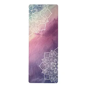 Tapis de Yoga en PU Mat et Or Noir à Impression Personnalisée, Mandala Lotus Blanc Extra Épais Antidérapant de 5mm, Tapis de Yoga en Caoutchouc Naturel PU Givré Mat