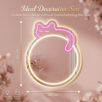 Enseigne lumineuse LED personnalisée en forme de chat, miroir néon rond pour la décoration murale de chambre ou de café