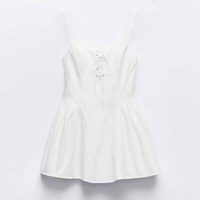 Fabricants de vêtements sur mesure : Nouveauté Printemps-Été-Automne – Robe décontractée sans manches, dos nu, avec nœud, en dentelle naturelle unie, anti-plis