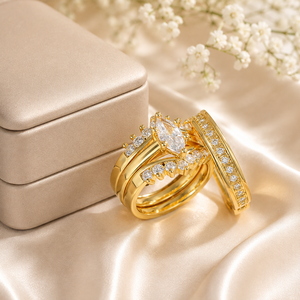 Set di Tre Anelli di Fidanzamento con Zirconi a Marchesa per Coppie, Eleganti Gioielli da Matrimonio - Product Image 6