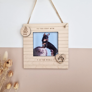 Pet Mother Day <strong>Gift</strong> the Best <strong>Mum</strong> Dad Wooden Photo Frame with Footprints Dog Cat <strong>Memorial</strong> Picture Frame with Rope Table Decor - Product Image 2
