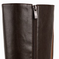 Bottines marron mi-hautes à semelle crantée avec boucle et fermeture éclair latérale pour femme en similicuir