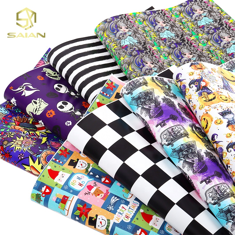 12in*53in Custom Cartoon Digital Printing Smooth Textured PVC Fabric Synthetic Faux Leather Roll for Makeup Bag
