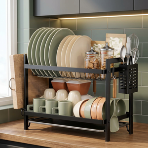 Escurridor de Platos Metálico de 2 Niveles con Portautensilios, Escurridor y Organizador de Tablas de Cortar para Cocina - Product Image 4