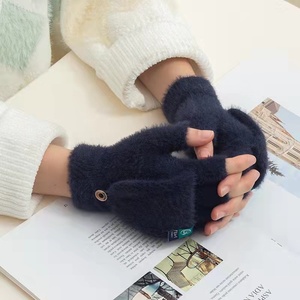 Guantes acrílicos de medio dedo para otoño e invierno, mitones de punto con tapa, cubierta gruesa cálida, diseño liso para uso diario, fábrica de deportes - Product Image 3