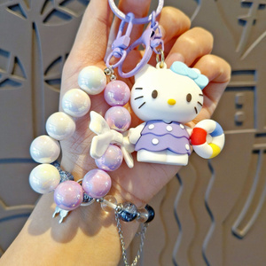 Llavero de Perlas Hecho a Mano con Diseño de Sanrio, Lindo Llavero de <span class=keywords><strong>Hello</strong></span> Kitty con Perlas de PVC para Llaves de Coche y Bolsos, Regalo para Niñas - Product Image 4