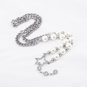 สร้อยคอเพิร์ลสตาร์พร้อมจี้เพชร เกรด AA สายไทเทเนียมสตีลสำหรับสวมใส่ทุกวัน - Product Image 2