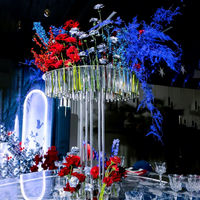 Rak Bunga Model TZ 770 Ice Bar Rainfall dari Baja Anti Karat/Kaca, Dekorasi Pernikahan, Centerpiece Meja, Nampan Pajangan, Rak Meja