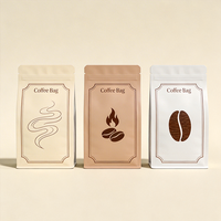 Sacs à café personnalisés imprimés recyclables noir mat avec valve, fermeture éclair latérale en aluminium, fond plat, réutilisables pour grains de café