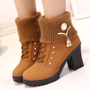 Stivali eleganti invernali da <span class=keywords><strong>donna</strong></span> con tacco grosso in pelle PU da <span class=keywords><strong>donna</strong></span> all'ingrosso di nuova moda - Product Image 3