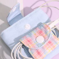Étui de rangement mignon en tissu pour écouteurs, mini-organisateur fixe pour filles, pochette à bouton pour écouteurs, porte-monnaie
