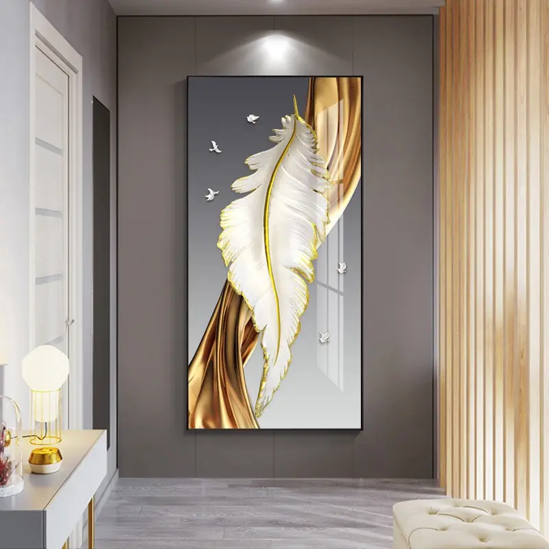 Nordic Hot Sale Feather Poster Picture HD Print Crystal Porcelain wall decor modern art large canvas print frame