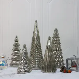 Árbol de Navidad de cristal mercury dorado, Decoración led soplada para mesa, cono de árbol de Navidad, proveedor de decoración de temporada