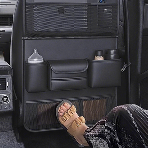 Sac de rangement multifonctionnel minimaliste en cuir noir pour siège arrière de voiture, pour téléphones, clés, lunettes de soleil, cartes, gobelets - Product Image 4