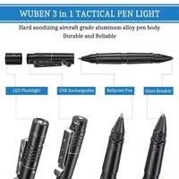 Fournisseur d'usine, couteau multifonction en aluminium d'avion, stylo tactique à bille avec lampe torche LED