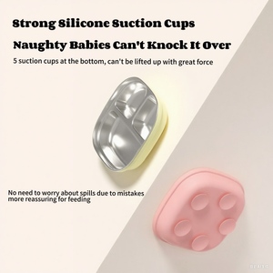 Wholesale Square Kids Plate Stainless Steel&Silicone Tableware with Raised Edges <b>Suction</b> <b>Cup</b> Anti-Fall Design&Foodgrade - Product Image 3