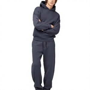 Sweat-shirt à capuche bleu marine pour homme, polyester/coton, coupe classique, streetwear, épais, décontracté, couleur unie, cordon de serrage - Product Image 5