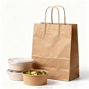 Bolsas de Papel Kraft Ecológicas y Seguras para Alimentos, con Asas, Color Marrón, Resistentes a la Grasa, para Hamburguesas, Ensaladas, Papas Fritas, Comida para Llevar, Logotipo Personalizado, Comida Rápida - Product Image 1