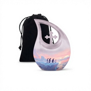 Gran oferta, urna conmemorativa de cremación con gota de lágrima con tema de pingüino para cenizas humanas, urna cruzada decorativa con bolsa de terciopelo gratis - Product Image 1