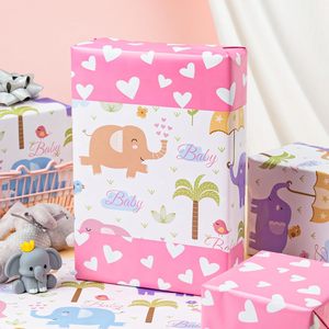 Rollo de Papel de Regalo con Diseño de Corazones Rosados y Elefantes Bebés, 17 pulgadas x 33 pies, Reversible, para Baby Shower o Cumpleaños - Product Image 5