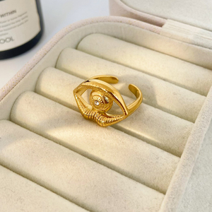 Nuovo Anello Minimalista in Stile Retrò con Occhio di Holus Placcato Oro in Acciaio al Titanio con Diamante, Gioielli alla Moda - Product Image 2