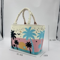 Bolso bordado personalizado de tela de rizo para mujer, bolso de mano de playa para verano, bolso de mano con patrón de árbol de coco con bolsillo interior con cremallera