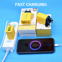 Chargeur de voyage multifonction personnalisable 65W PD à charge rapide, 2 ports USB-C, 2 ports USB-A, adaptateur secteur US/EU/UK pour téléphone portable