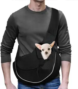 Black Shoulder Bag Pet Dog Puppy Cat Sling Mesh Carrier Convenient Travel Tote for Small Pets