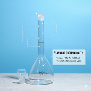 <span class=keywords><strong>Fiole</strong></span> volumétrique en verre borosilicaté 500 <span class=keywords><strong>ml</strong></span> Classe A avec bouchon en verre moulé, équipement <span class=keywords><strong>de</strong></span> laboratoire pour la chimie et la mesure scientifique - Product Image 4