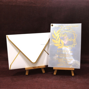 Invitations de <span class=keywords><strong>mariage</strong></span> en couches de vélin en feuille d'or et réservez les dates avec photo - Product Image 4