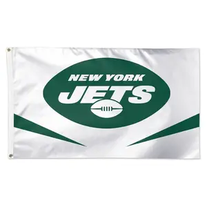 Hot selling 32 NFL teams 3 * 5ft 100% polyester double-sided indoor and outdoor durable brass gasket New York Jet Flag