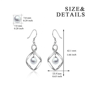Trendy Jewelry 925 Sterling Silver 7mm Freshwater Pearl Drop <strong>Infinity</strong> Hook <strong>Earrings</strong> for Women - Product Image 2