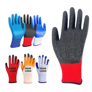 OEM Logo Costom 13 Gauge Latex Crinkle Coated Dipped Safety Work Hand Protection Gloves For Gardening Household Construction