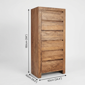 Handmade Rustic Oak Tall <b>Chest</b> of Drawers with 6 Solid Wood Drawers Eco-Friendly Bedroom <b>Storage</b> - Product Image 3