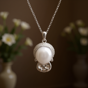 Collier pendentif en argent 925 pour femme XL1362, perle d'eau douce plaquée rhodium, chaîne maille forçat classique pour usage quotidien - Product Image 2