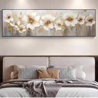 Peinture murale abstraite moderne en toile texturée, motif floral doré, peinte à la main, grande taille, pour l'hôtellerie