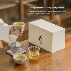 Hand-painted Chrysanthemum <b>Tea</b> Set Household Ceramic Kung Fu Gift Box Set Underglaze Color Cover Bowl Set Set Cover Bowl Two <b>Cup</b> - Product Image 3