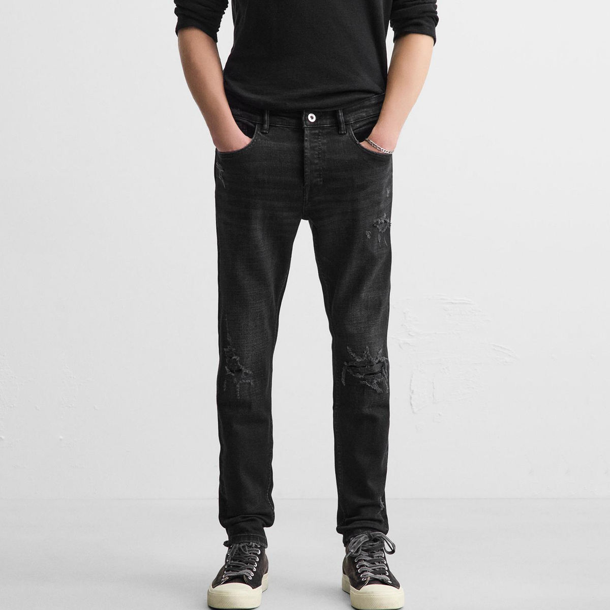 Dhgate Guys Ripped Black Skinny Jeans Streetwear Fashion Men Jeans Army  Green Elastic Slim Fit Spliced